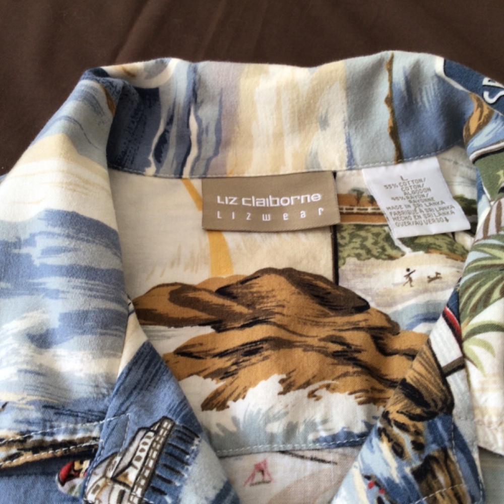 Liz Claiborne Lizwear Large So. Calif. Shirt Malibu, Santa Monica, Laguna Beach - Picture 4 of 12